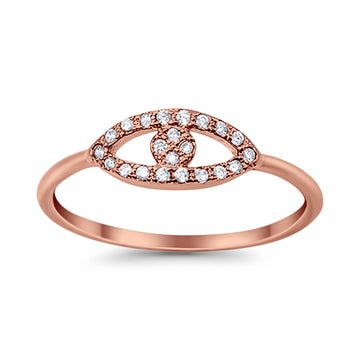 Evil Eye Ring Round Rose Tone, Simulated CZ 925 Sterling Silver